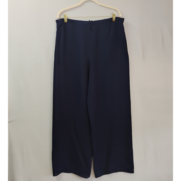 MM by Krizia Silk Wide Leg Pants Women’s Sz 8 Navy Semi Sheer Drawstring Pockets - Picture 1 of 10
